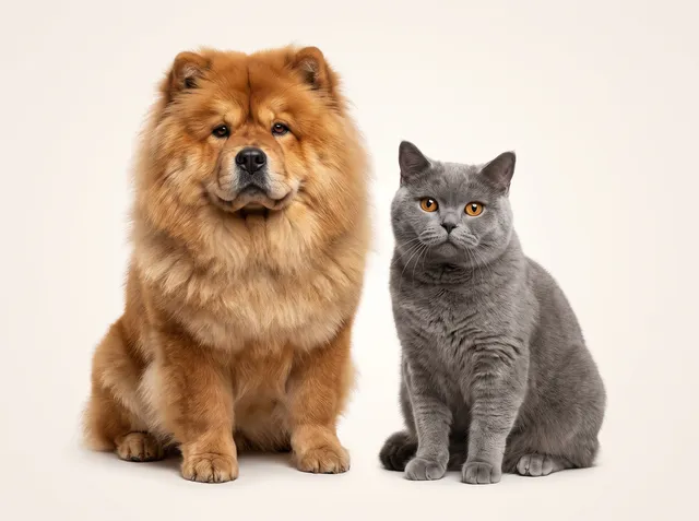 Chow Chow dog and British Shorthair cat — pet grooming add-ons Dubai